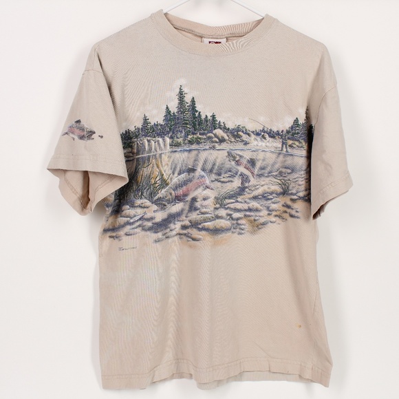 Vintage Other - Vintage Fishing Fisherman Scene Shirt
